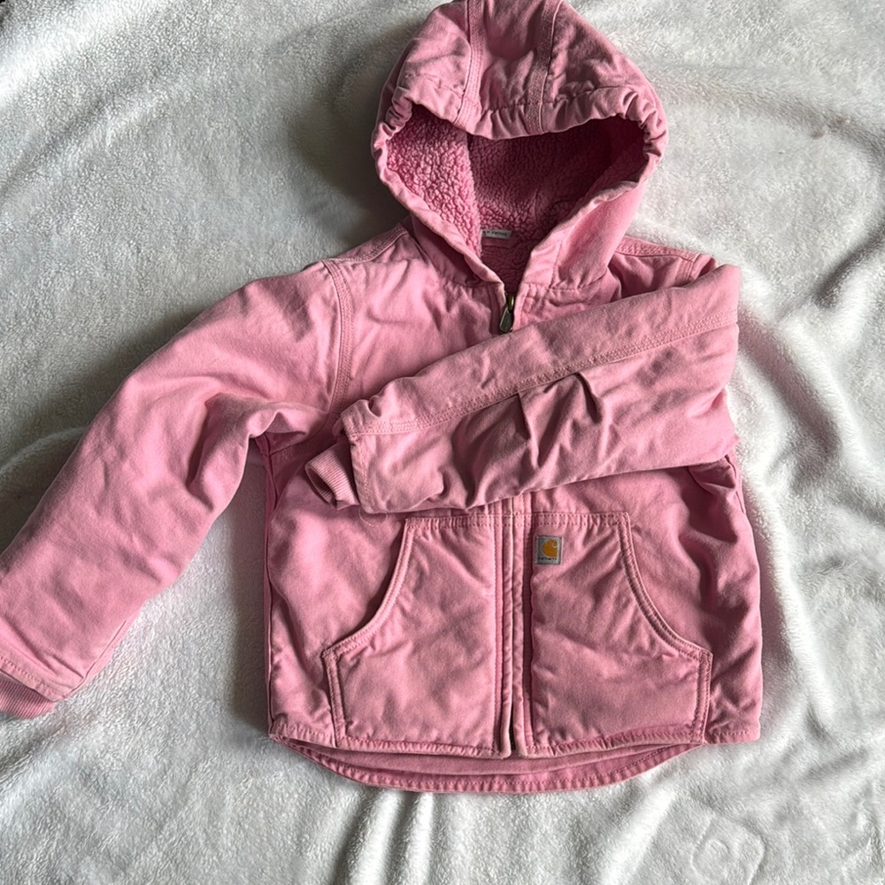 Girls Carhartt Pink Sherpa lined Hooded Coat